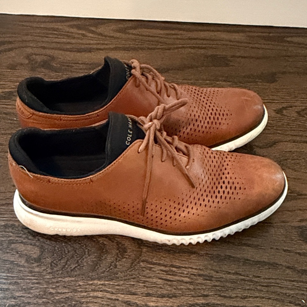 Cole Haan Men’s Tan Leather Perforated Lace-Up Sneakers